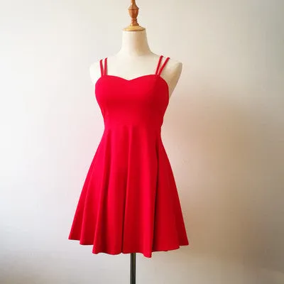 Lovely Mini Women Straps Sexy Party Dress in Stock, Red Women Dress, Mini Dress