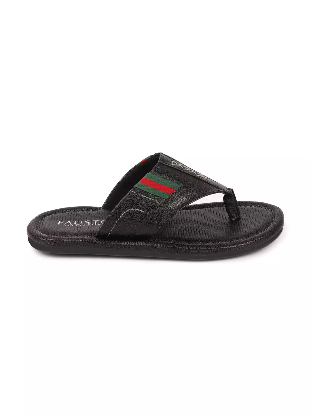 Men Black Colored Strip Design Indoor Outdoor Thong Slipper Sandals