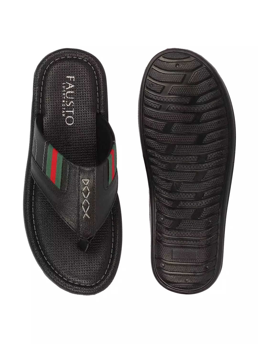 Men Black Colored Strip Design Indoor Outdoor Thong Slipper Sandals