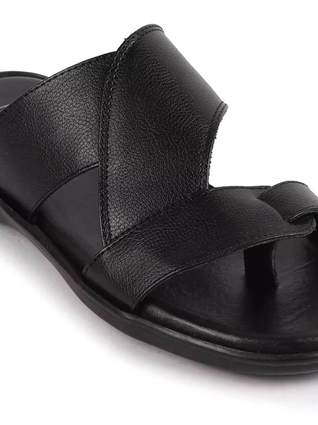 Men Black Daily Indoor Outdoor Multi Strap Toe Ring Slip On Slipper