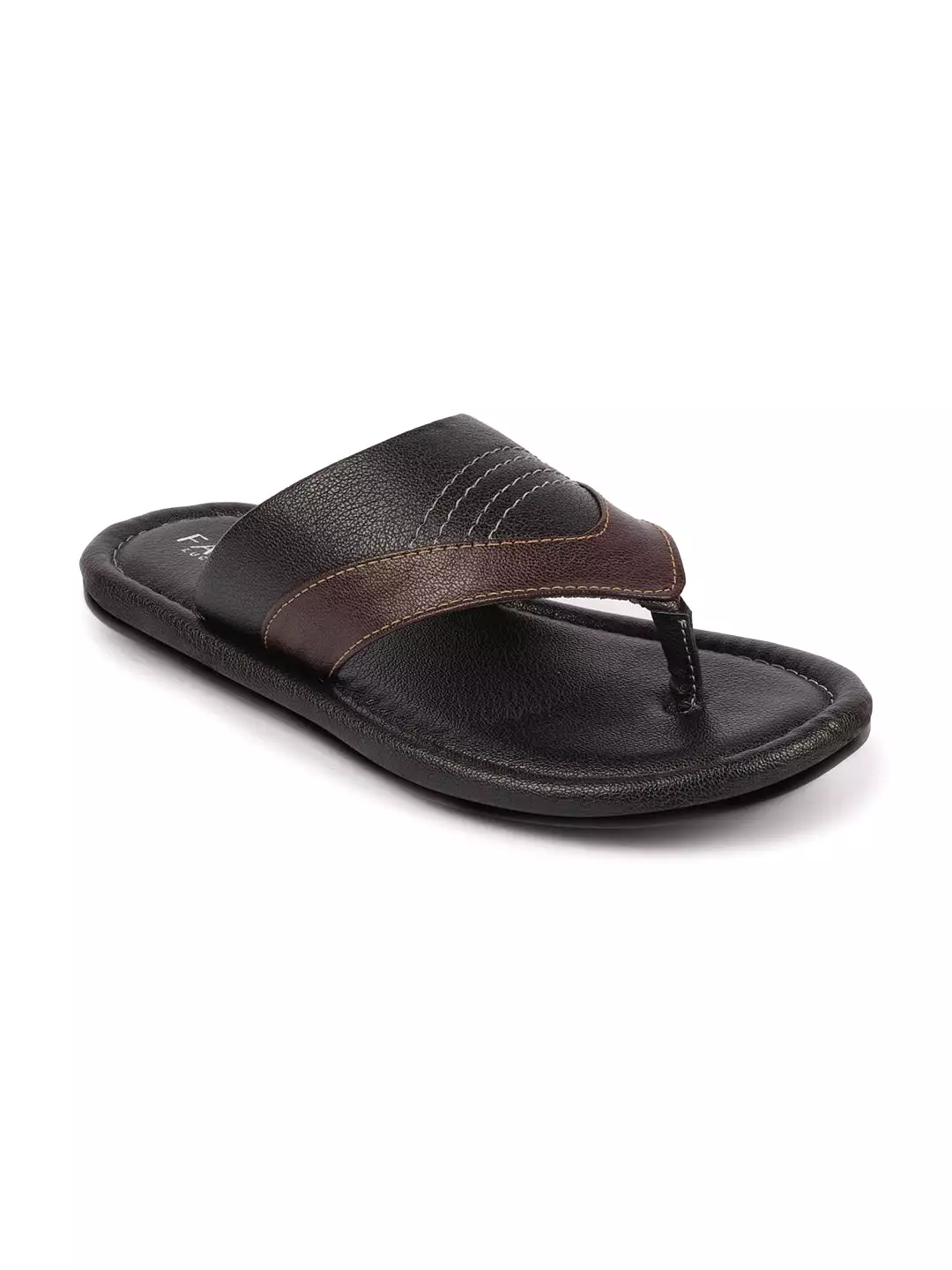 Men Black Side Stitched Outdoor Thong Slipper Sandals