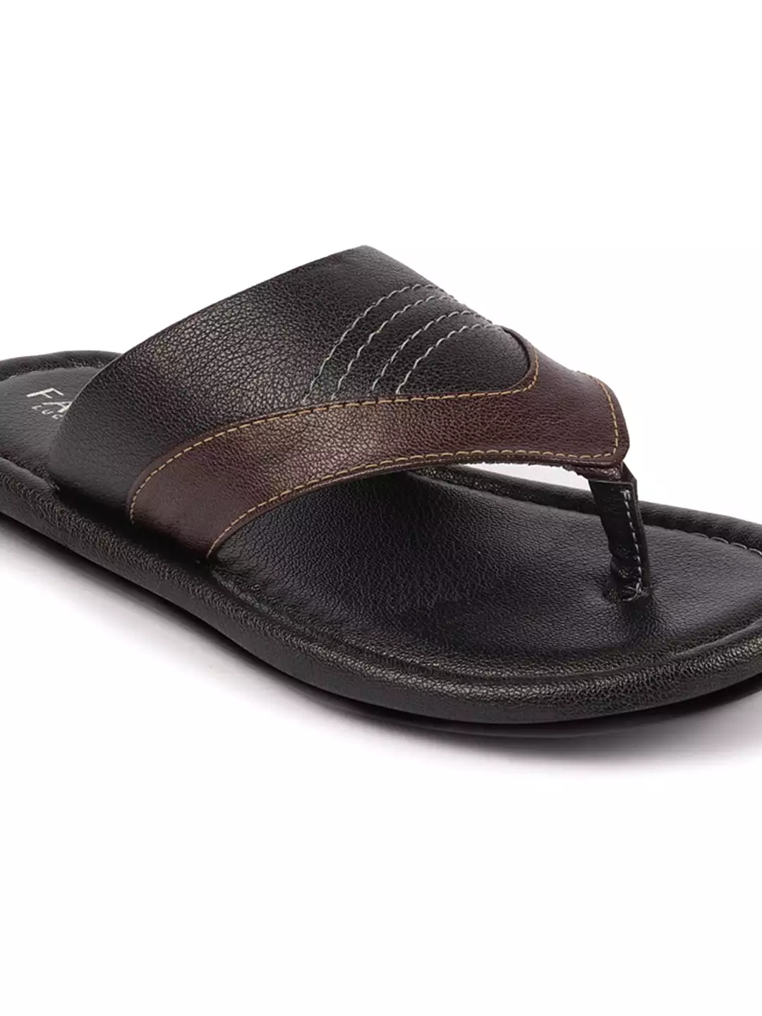 Men Black Side Stitched Outdoor Thong Slipper Sandals