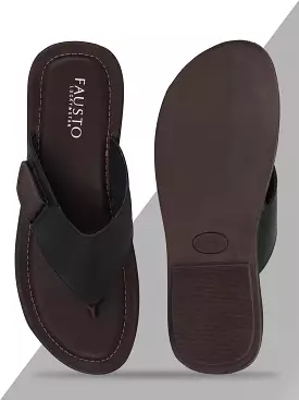 Men Black Slip On Indoor & Outdoor Slippers With Buckle Strap