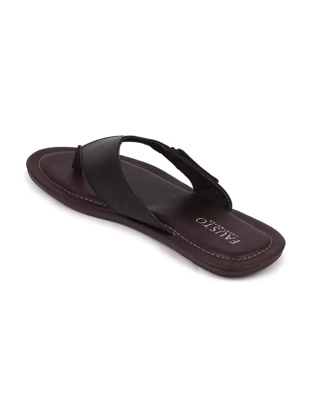 Men Black Slip On Indoor & Outdoor Slippers With Buckle Strap