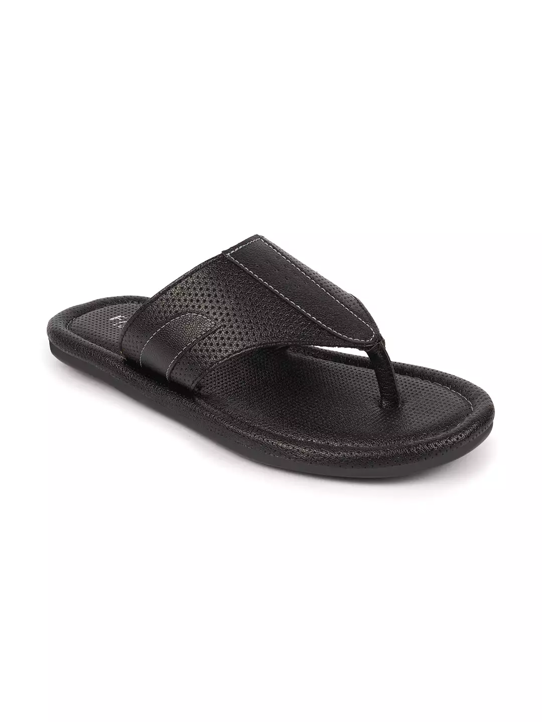 Men Black Textured Design Indoor Outdoor Thong Slipper Sandals