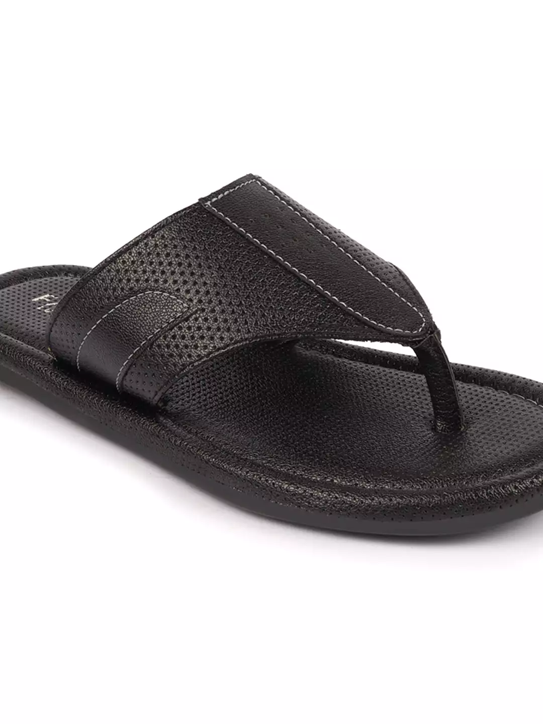 Men Black Textured Design Indoor Outdoor Thong Slipper Sandals