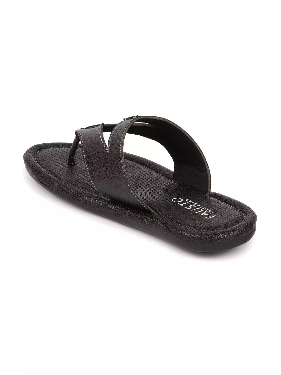 Men Black Textured Design Outdoor Thong Slipper Sandals