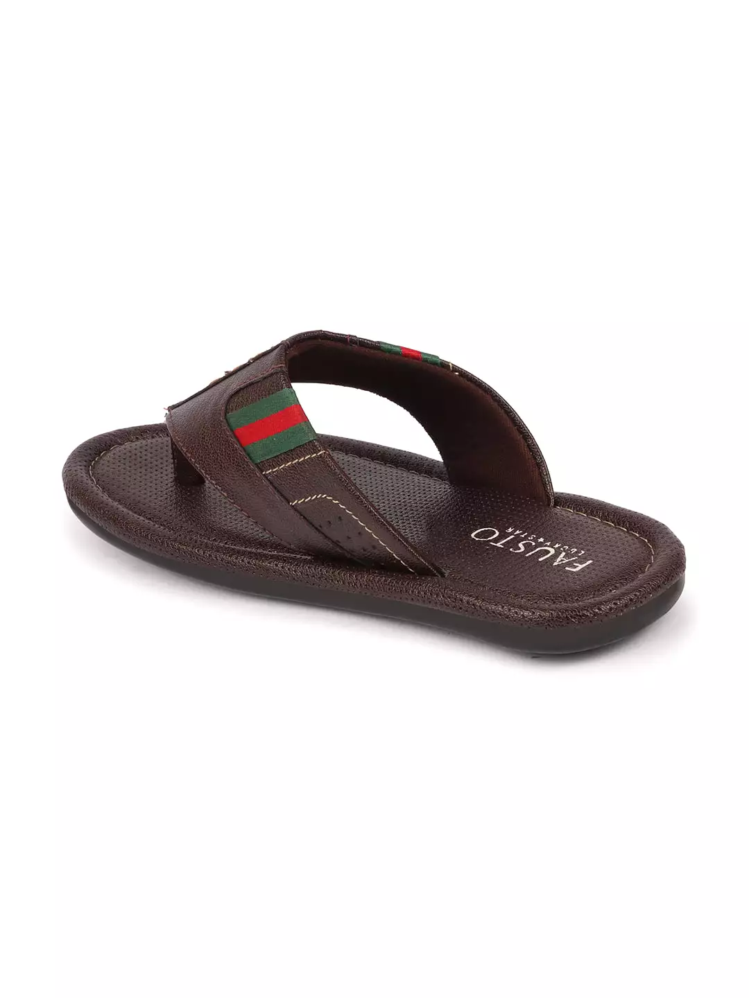 Men Brown Colored Strip Design Indoor Outdoor Thong Slipper Sandals