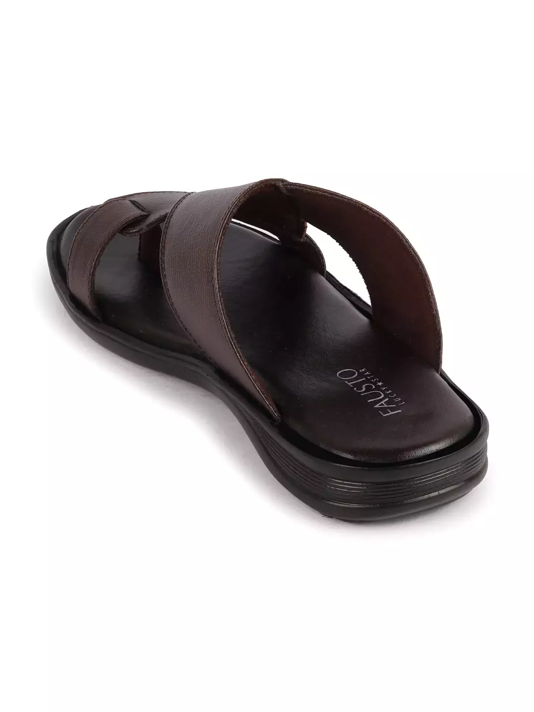 Men Brown Daily Indoor Outdoor Multi Strap Toe Ring Slip On Slipper