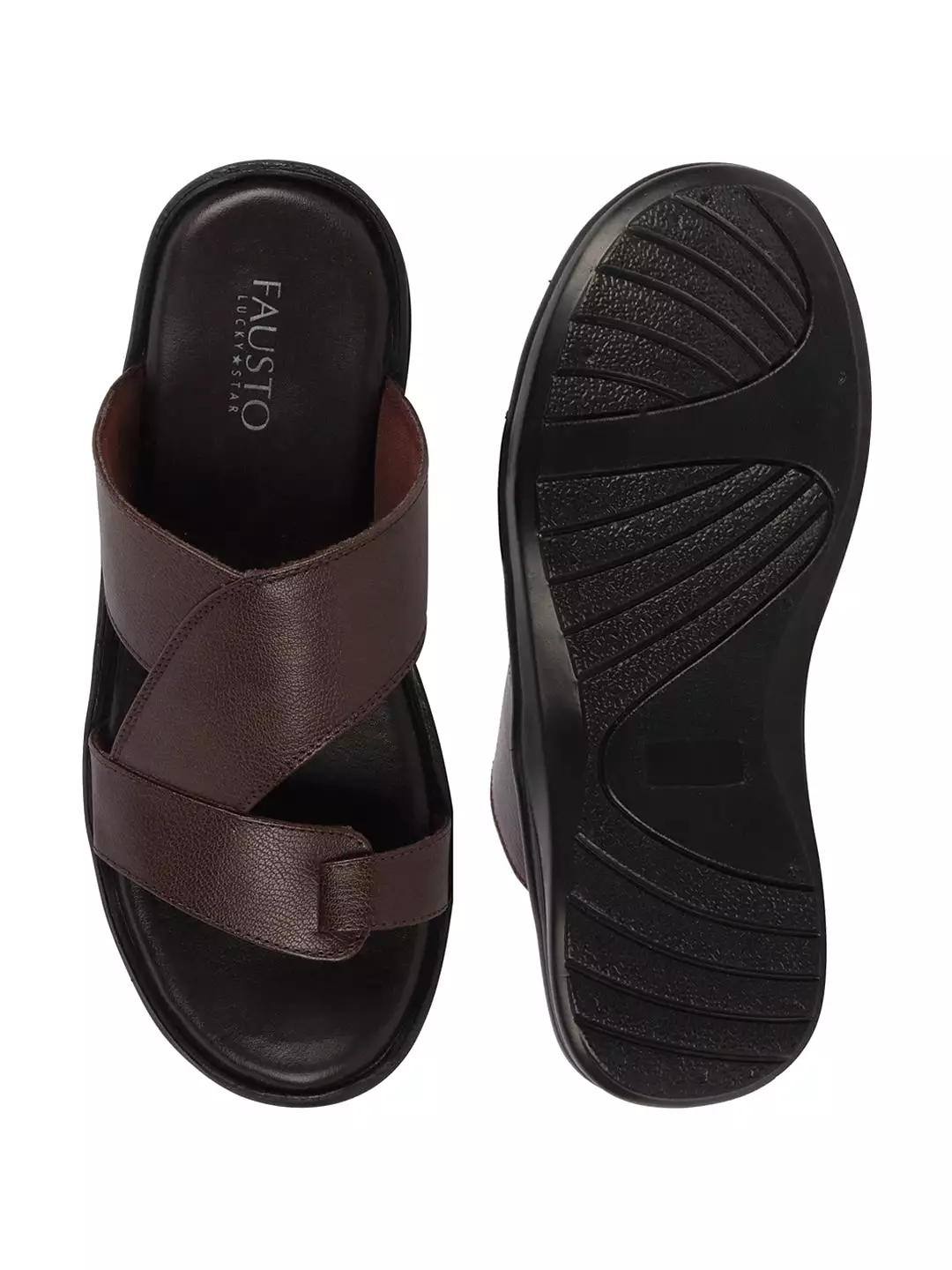 Men Brown Daily Indoor Outdoor Multi Strap Toe Ring Slip On Slipper