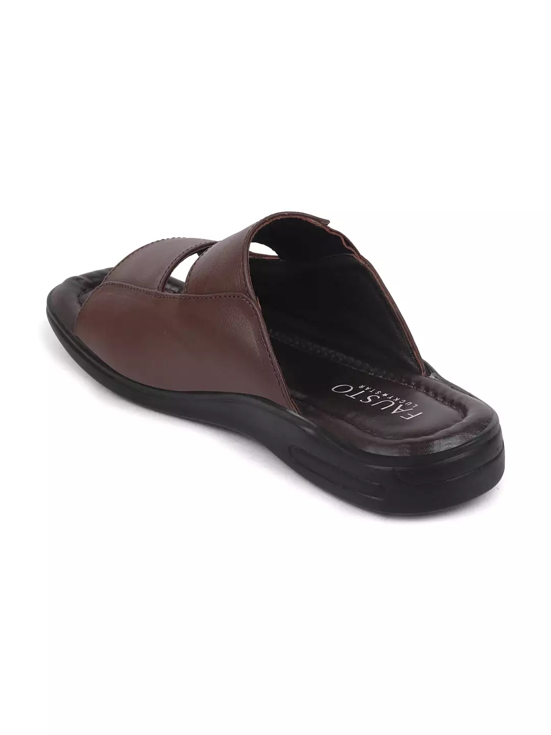 Men Brown Leather Outdoor Lightweight Cushioned Slip On Slippers