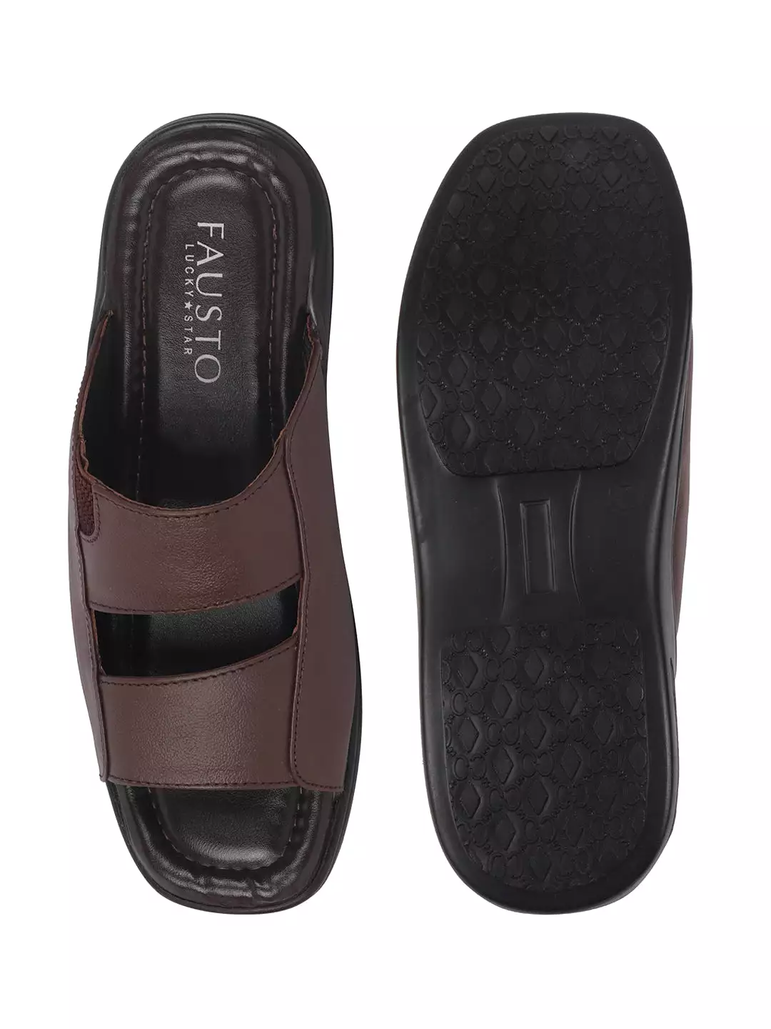 Men Brown Leather Outdoor Lightweight Cushioned Slip On Slippers