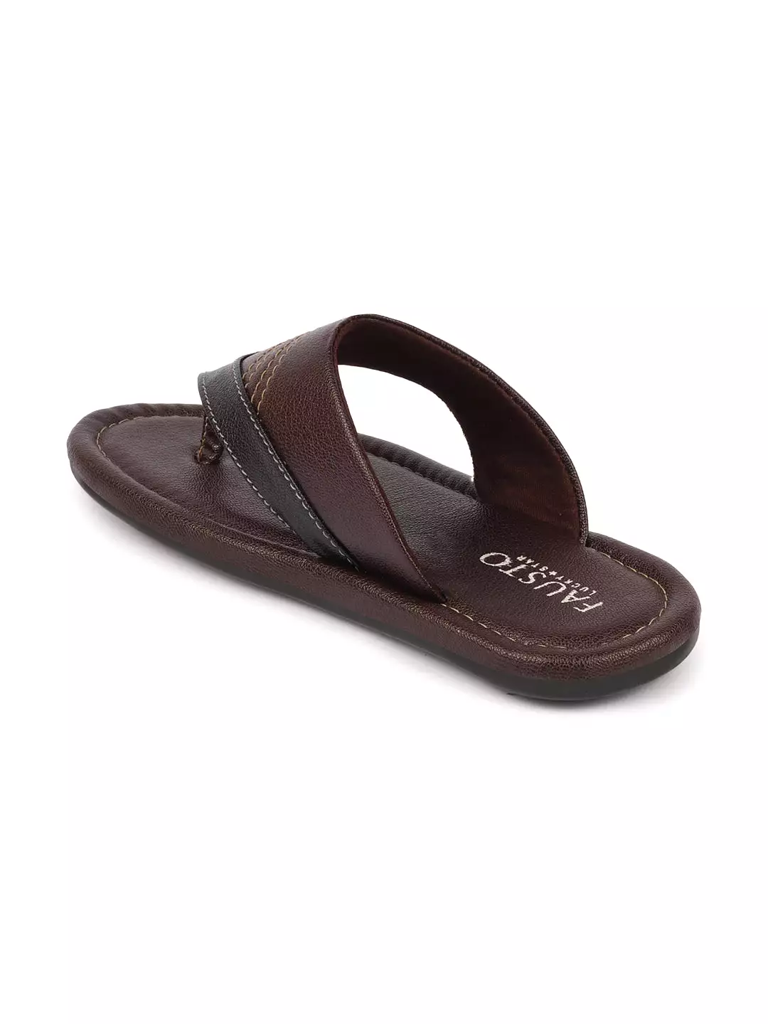 Men Brown Side Stitched Outdoor Thong Slipper Sandals