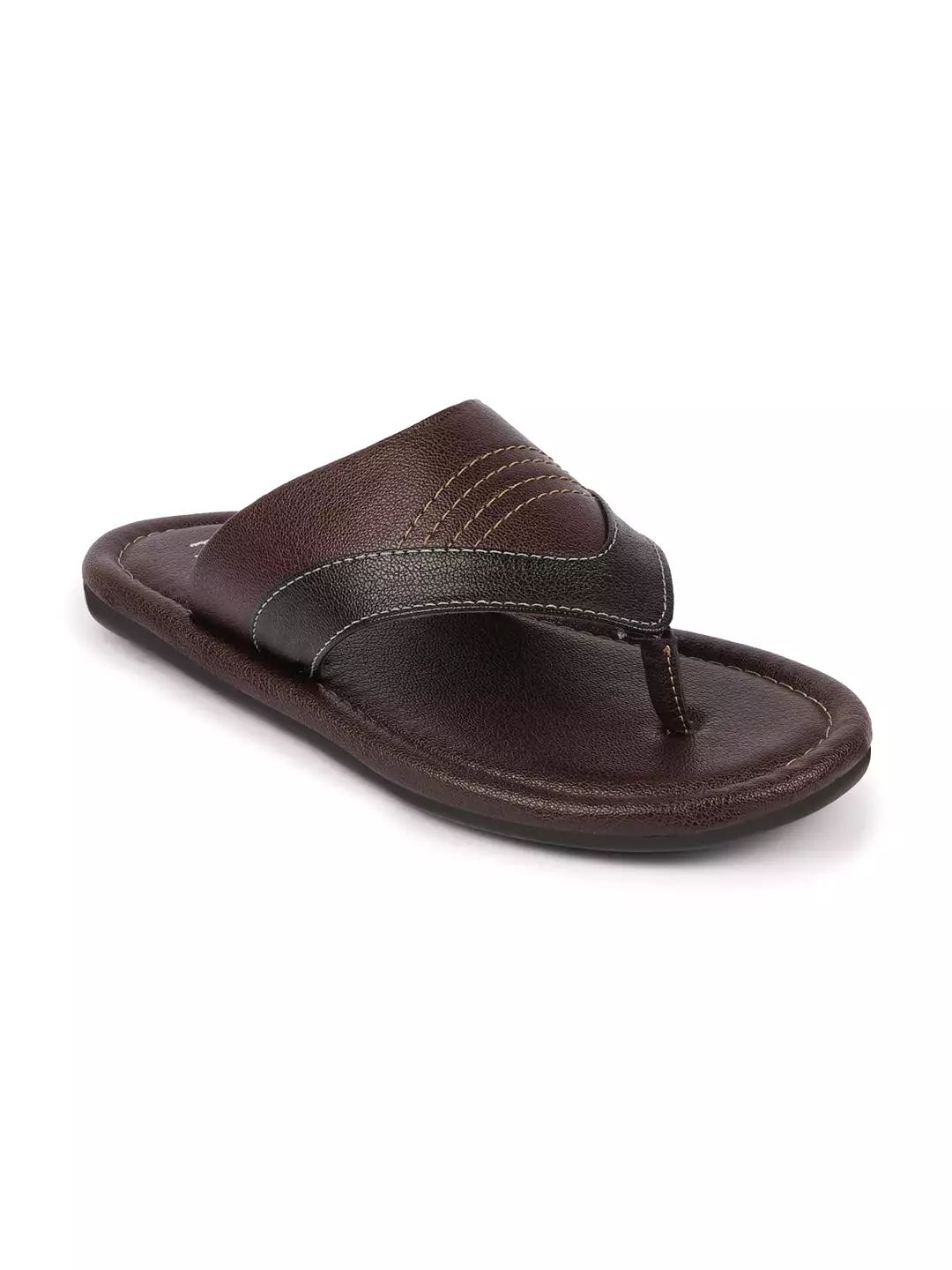 Men Brown Side Stitched Outdoor Thong Slipper Sandals