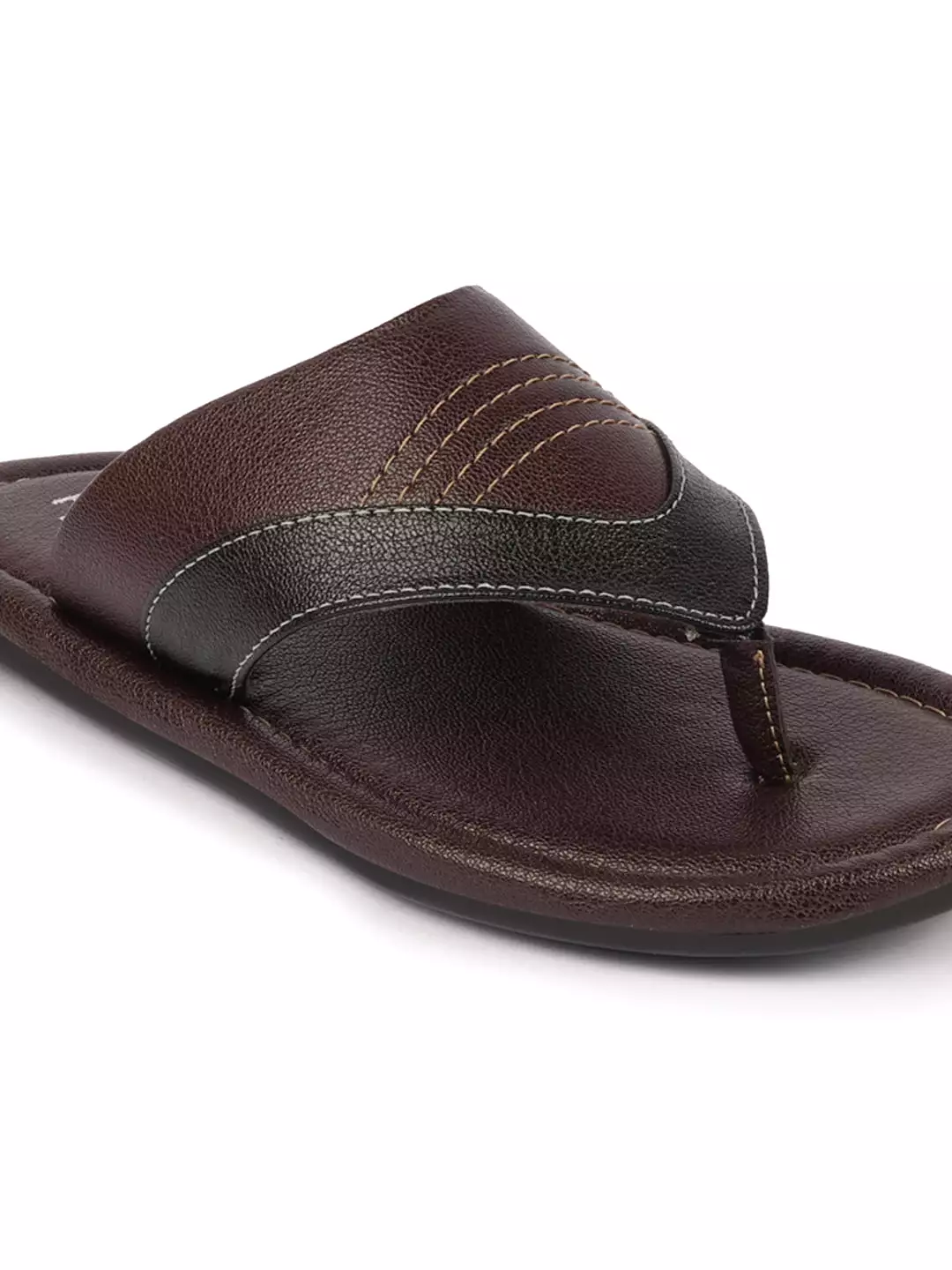 Men Brown Side Stitched Outdoor Thong Slipper Sandals