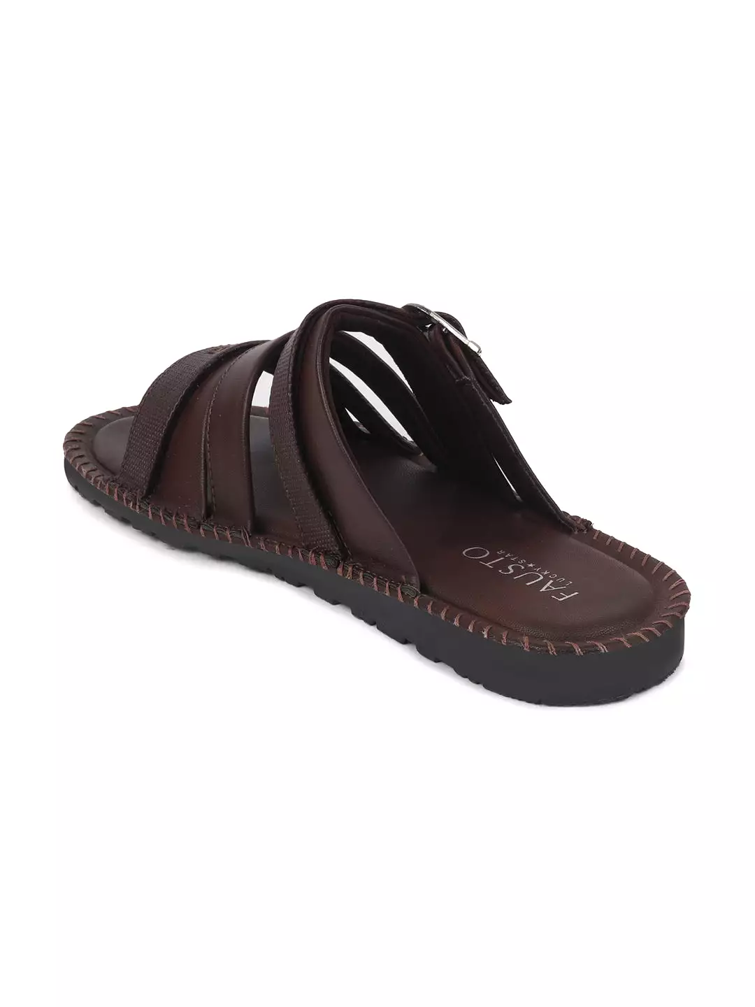 Men Brown Slip On TPR Sole Side Stitch Outdoor & Indoor Slippers