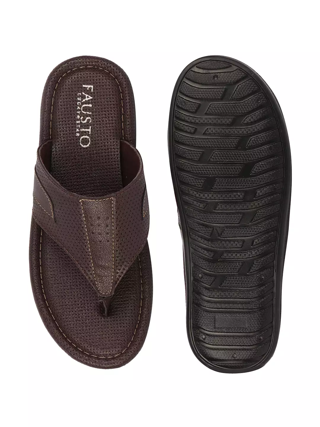 Men Brown Textured Design Indoor Outdoor Thong Slipper Sandals