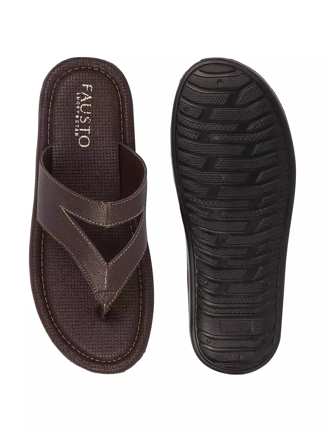 Men Brown Textured Design Outdoor Thong Slipper Sandals