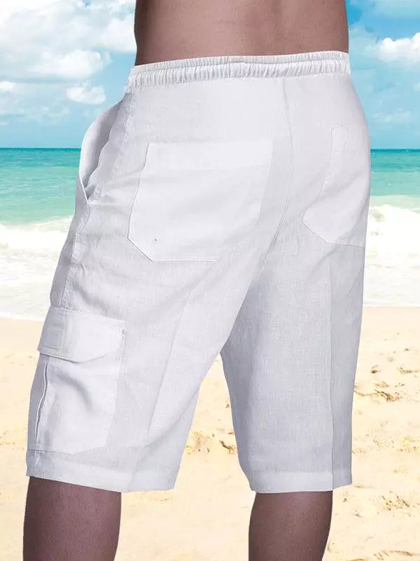 Men Linen Cargo Shorts Sunny Face