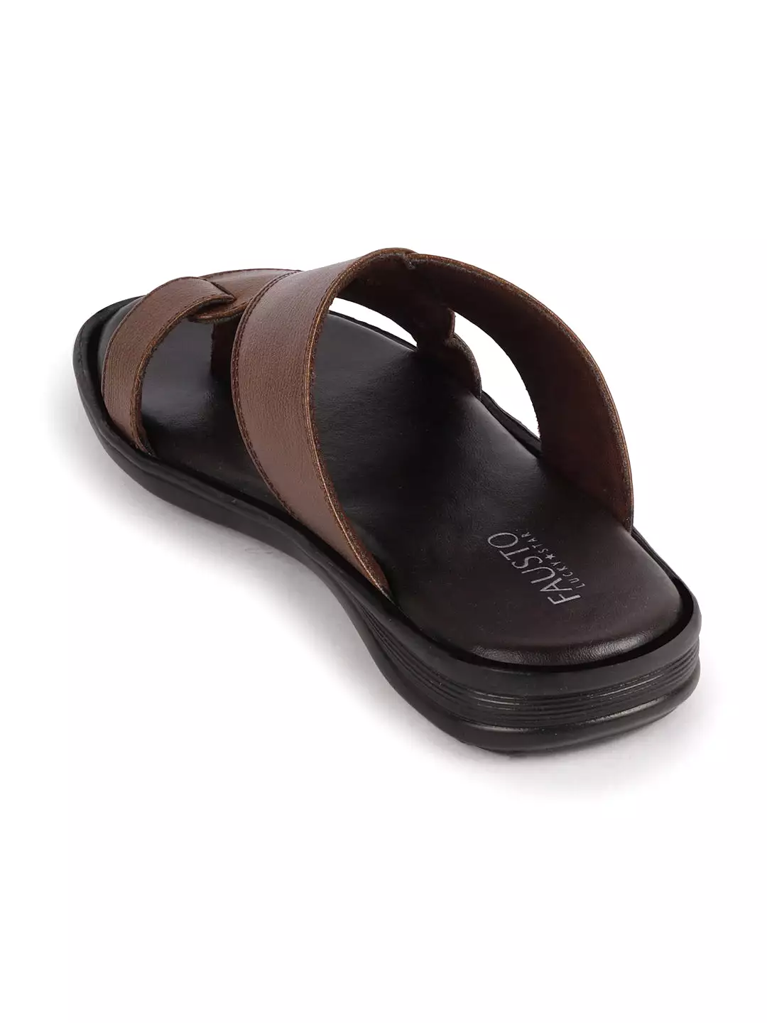 Men Tan Daily Indoor Outdoor Multi Strap Toe Ring Slip On Slipper