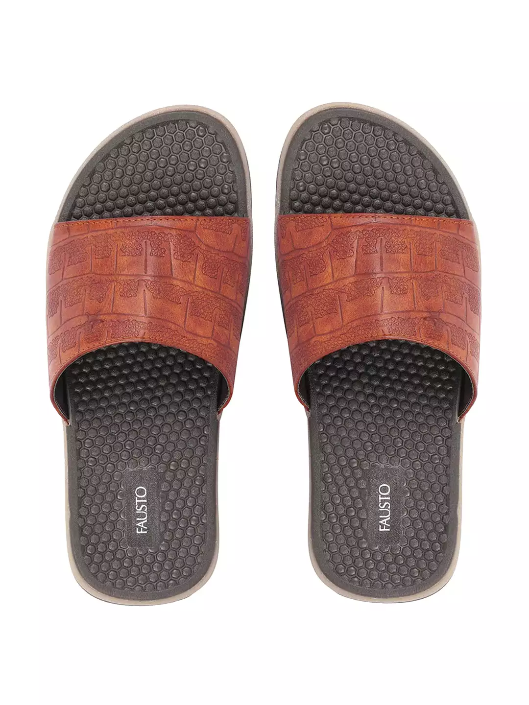 Men Tan Open Toe Ultra Light Flexible Slip-On Slippers Flip-Flops