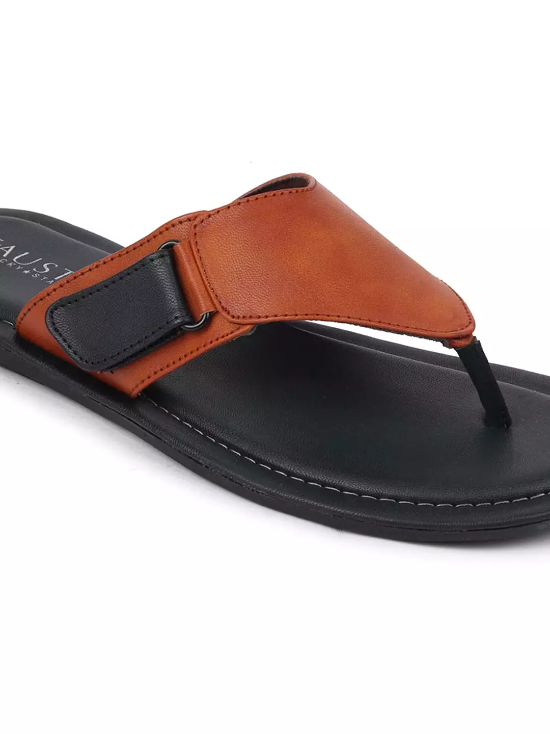 Men Tan Slip On Indoor & Outdoor Slippers With Buckle Strap