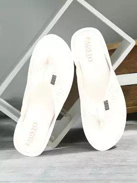 Men White Daily Indoor Outdoor Slip On Thong Slipper