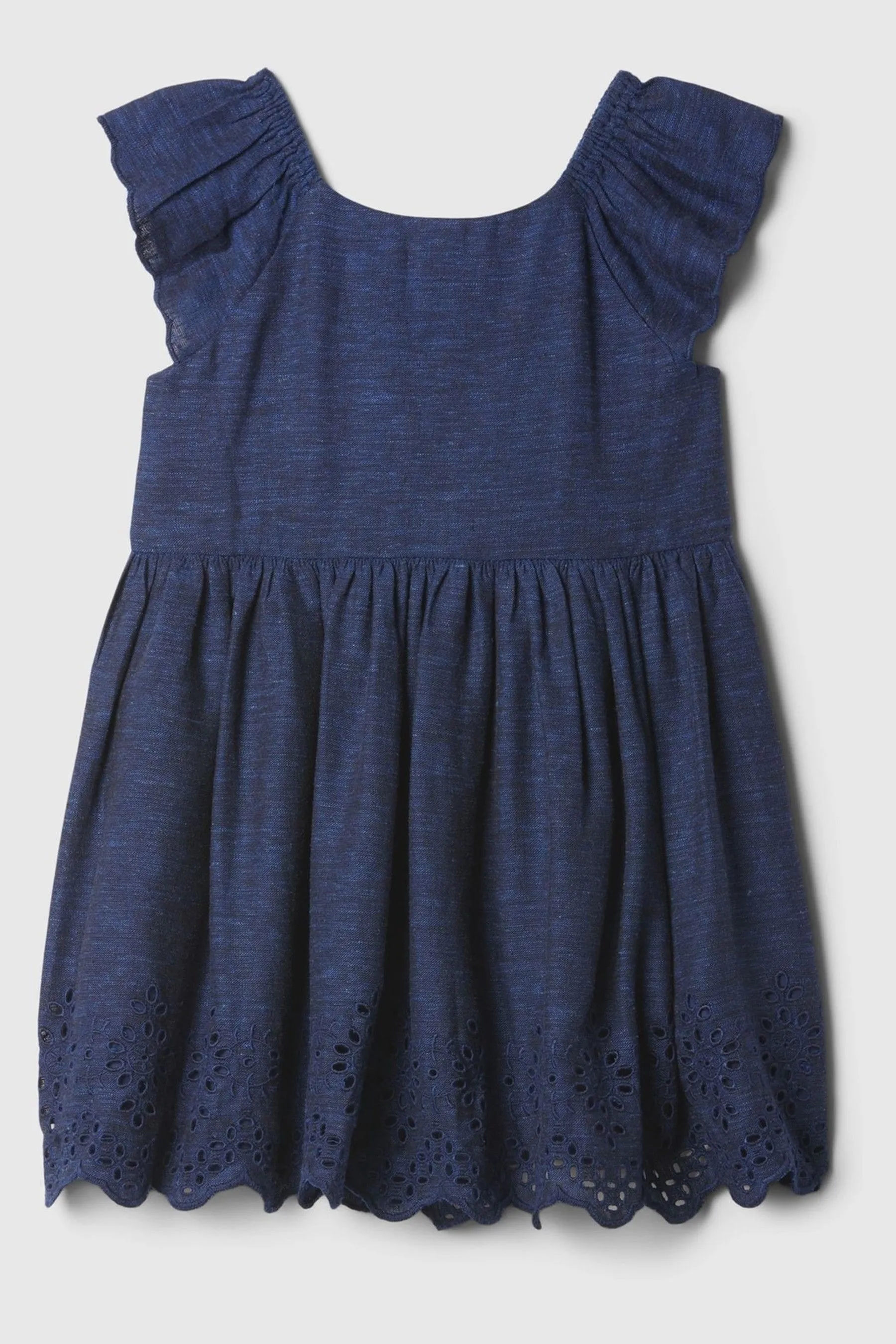 Navy Blue Cotton Eyelet Flutter Sleeve Baby Dress (Newborn-5yrs)