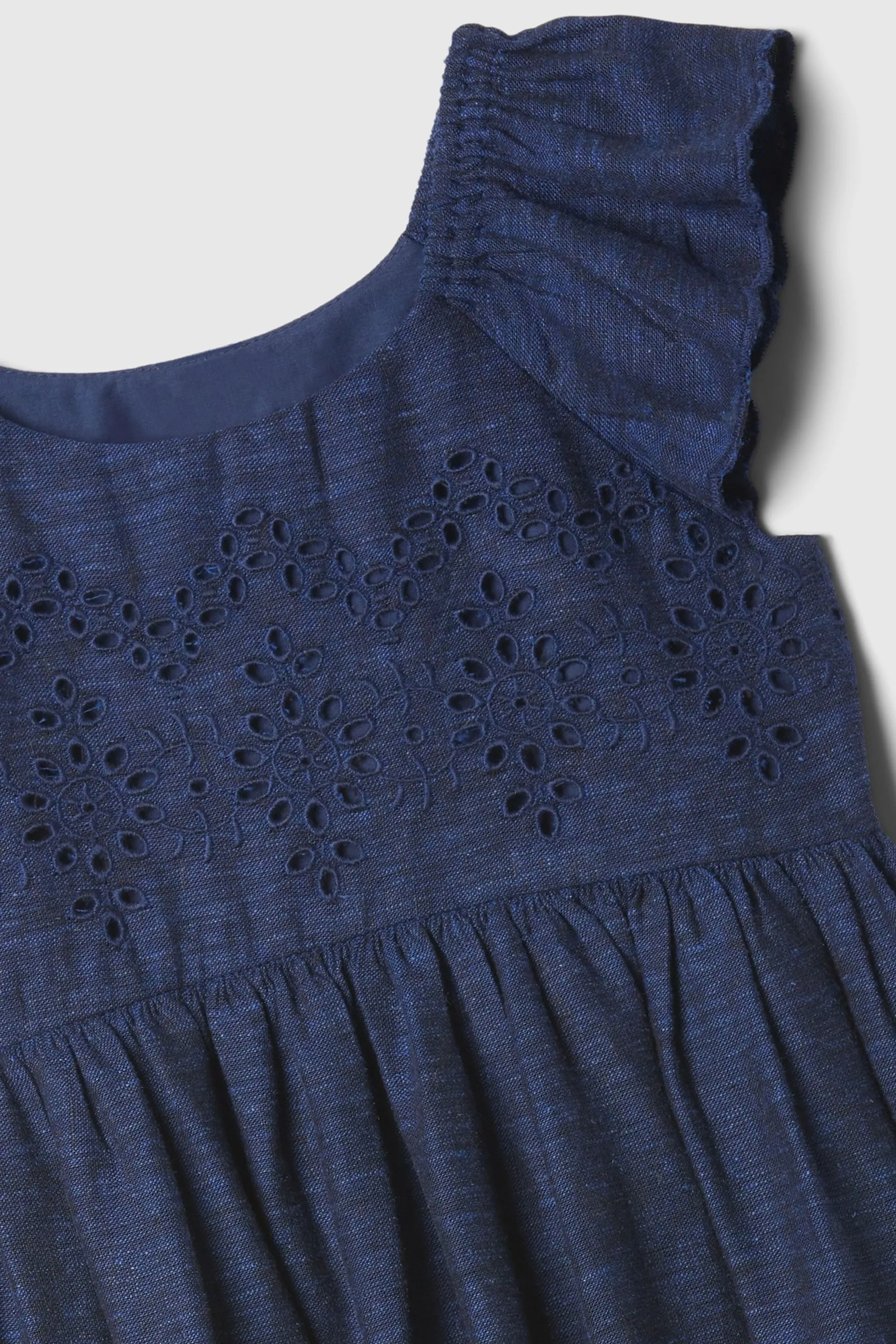 Navy Blue Cotton Eyelet Flutter Sleeve Baby Dress (Newborn-5yrs)