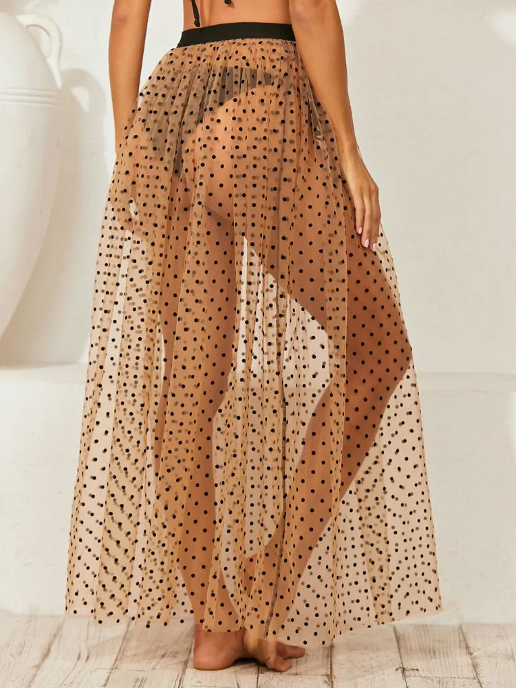 New Printed Summer Sexy Perspective Polka Dot Beach Sunscreen Women Pleated Skirt