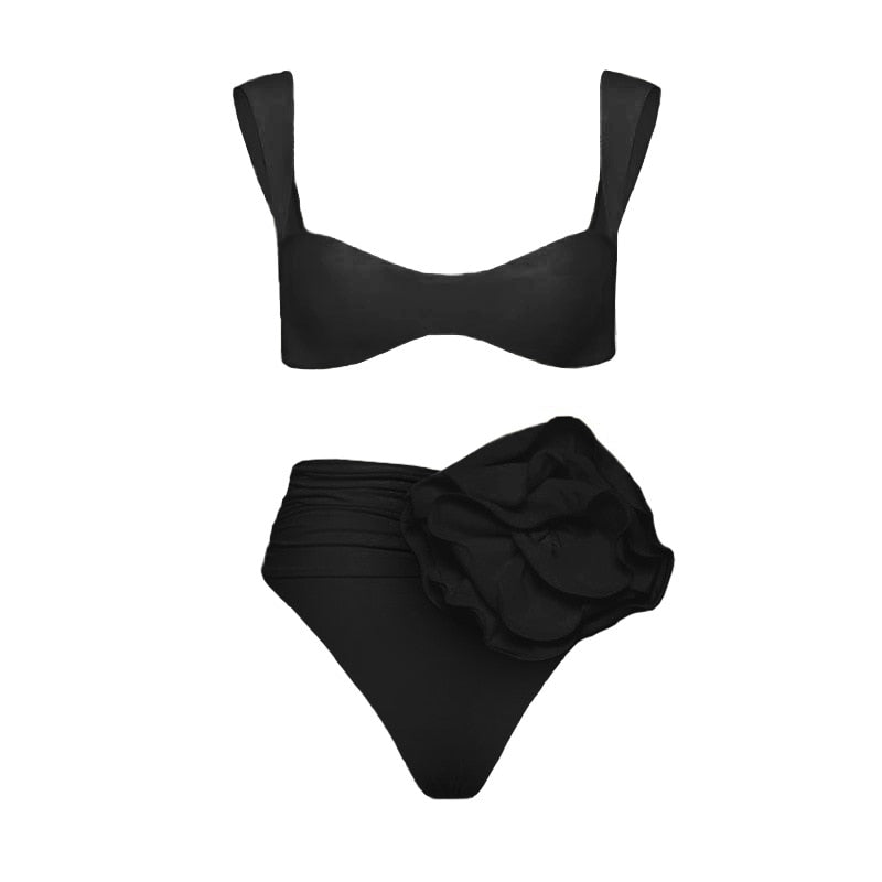 New Rose 3D Flower Flower Swimsuit Women's High Waist Sexy Bikini Cross Border Summer Beach Spa Resort Brazilian Swimwear