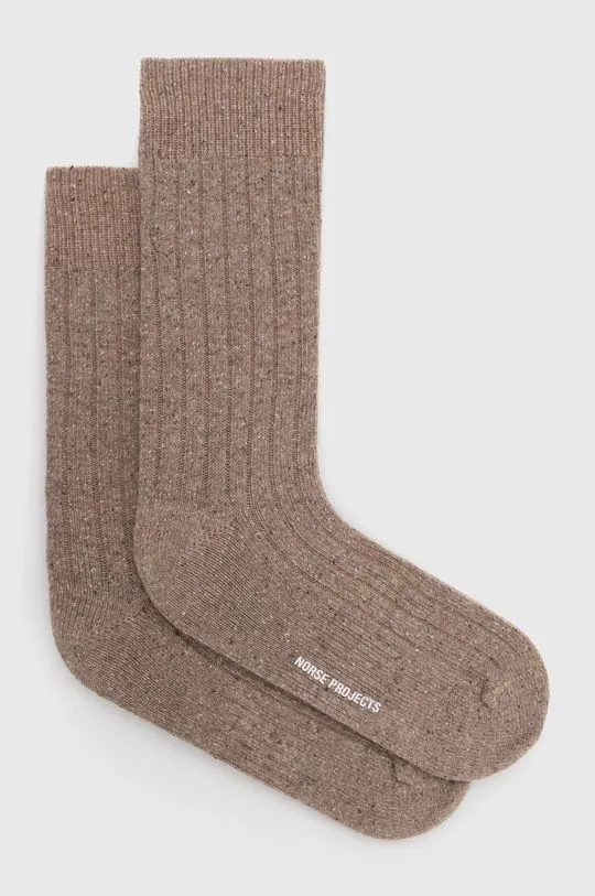 Norse Projects wool blend socks Bjarki Neps Wool Rib Sock beige color N82-0008-0966