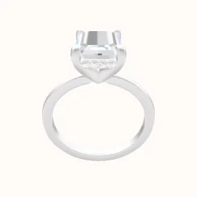 Open Solitaire Engagement Ring With V Prong with Hidden Halo Head