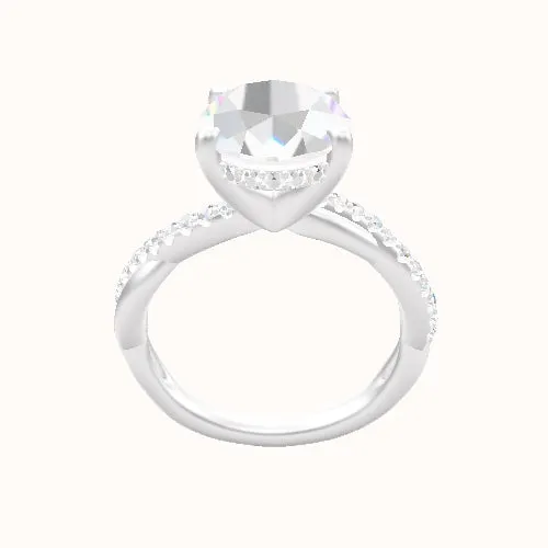 Pave Rope Engagement Ring With V Prong with Hidden Halo Head