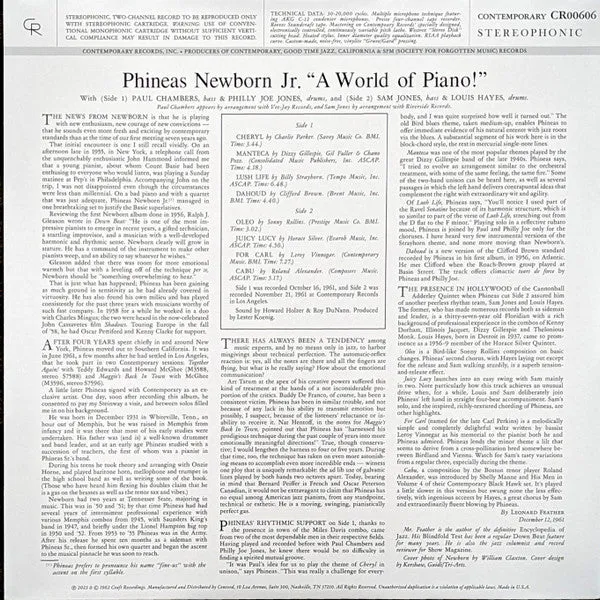 Phineas Newborn Jr. ~ A World Of Piano!