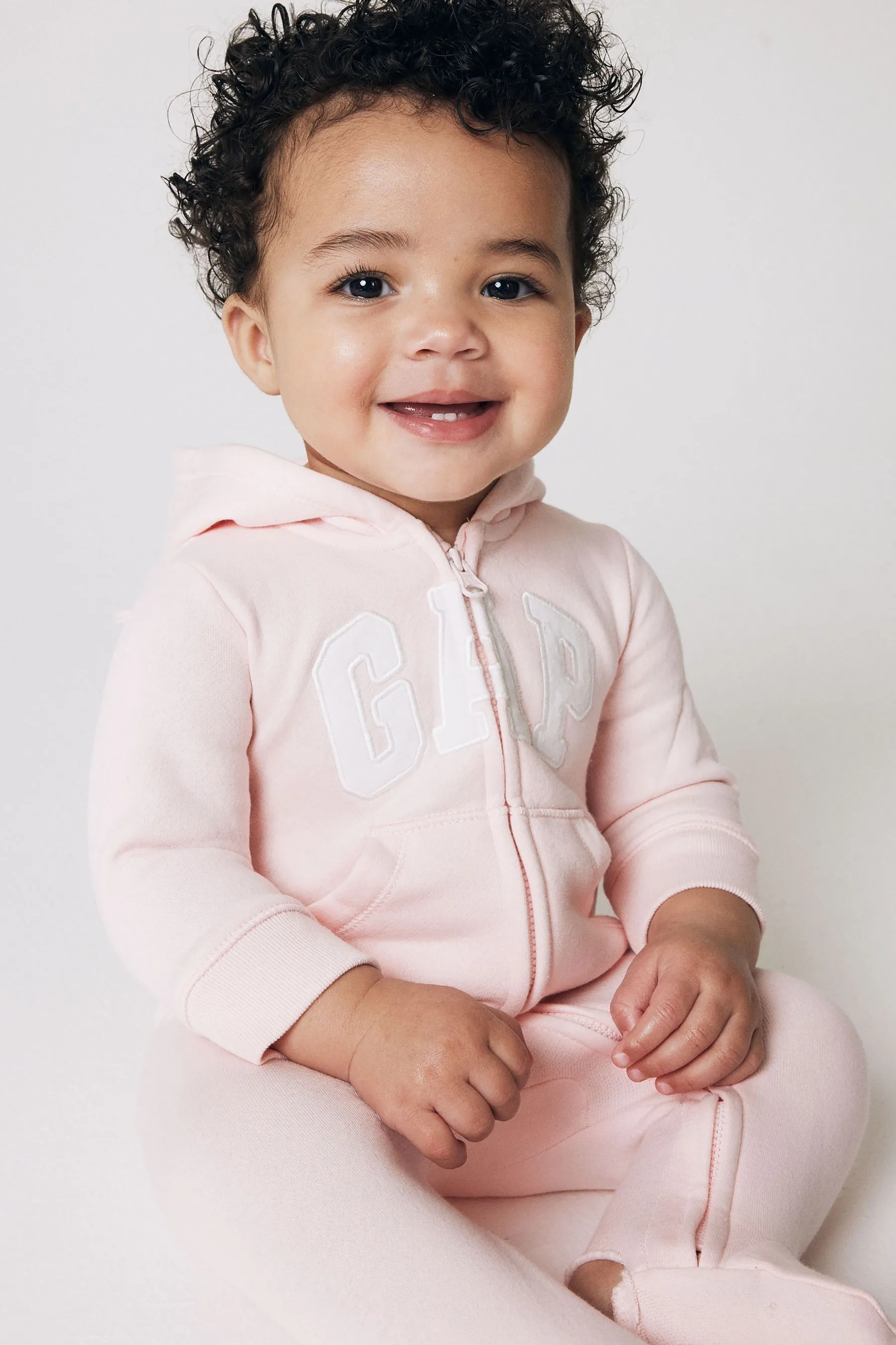 Pink Logo Zip Hooded All in One (Newborn - 24mths)