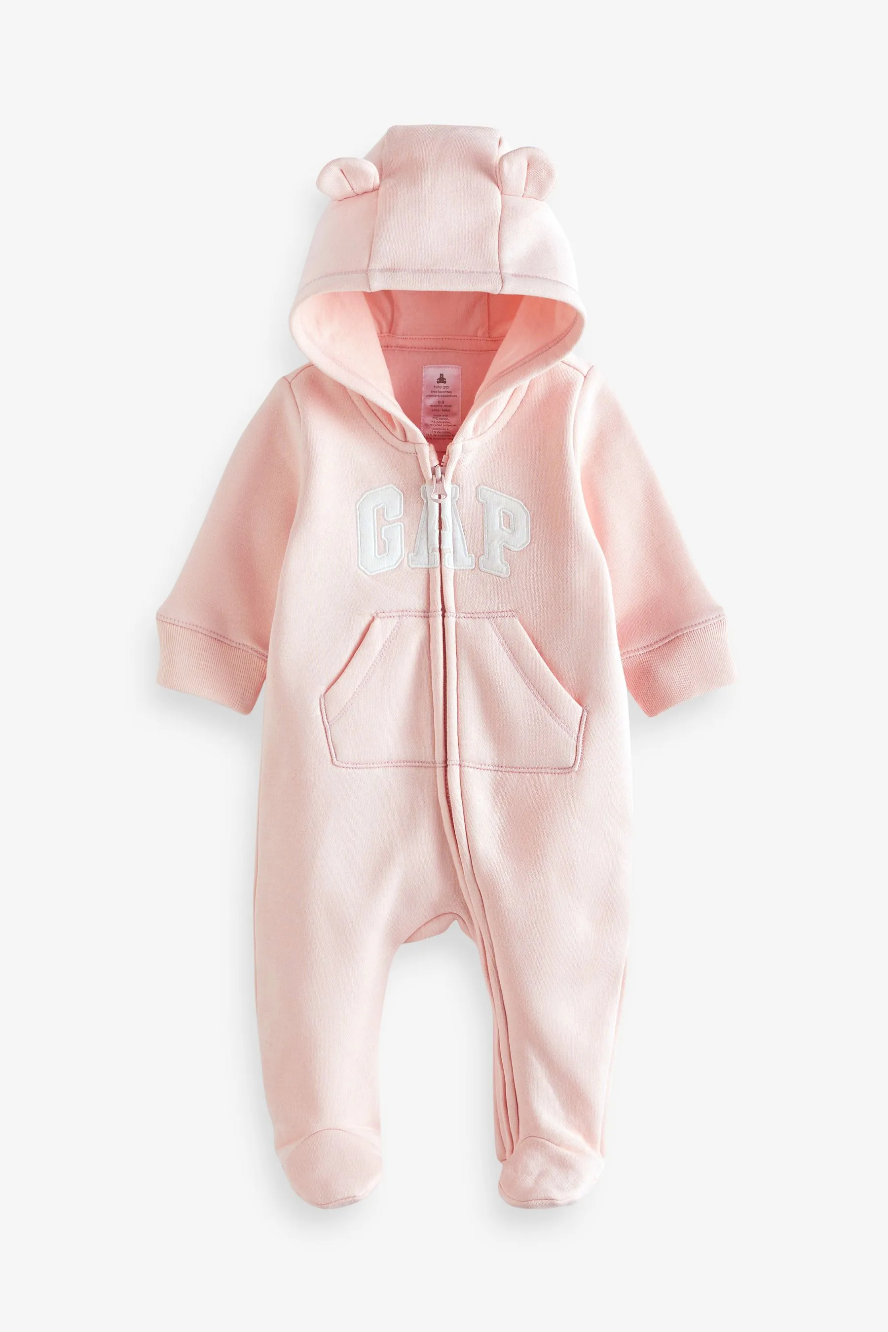 Pink Logo Zip Hooded All in One (Newborn - 24mths)