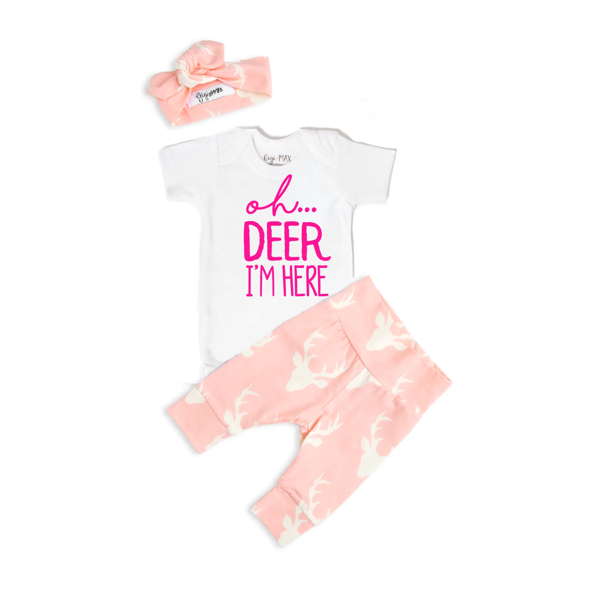 Pink Oh Deer I'm Here Newborn Outfit