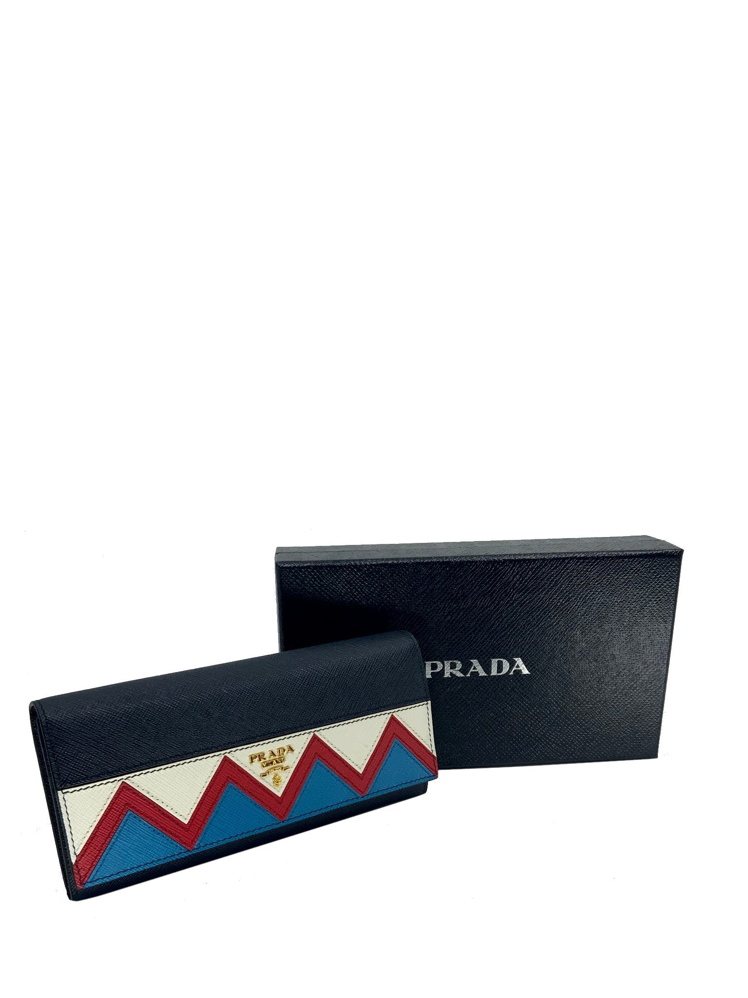 Prada Saffiano Leather Zig Zag Continental Wallet NWT