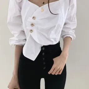 Retro Sexy Square Neck Scheming Clavicle Blouse Women