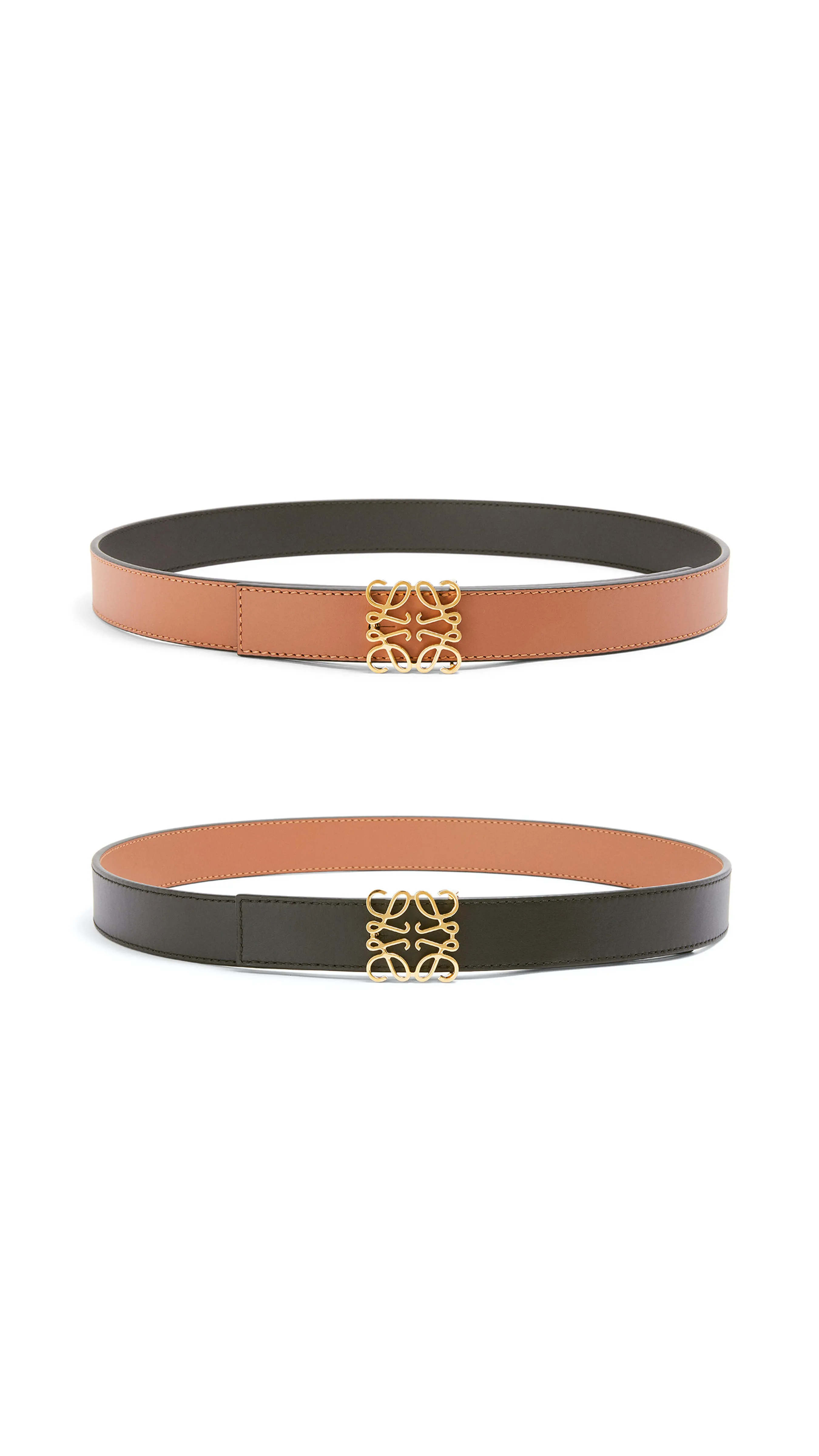 Reversible Anagram Belt in Smooth Calfskin - Tan/Black/Gold