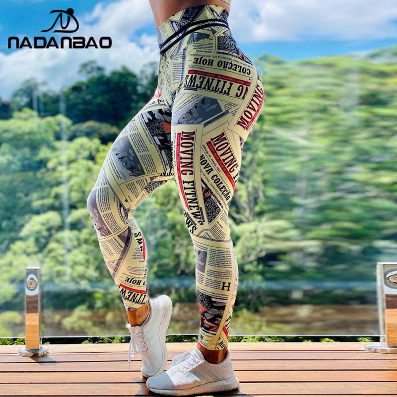 Seamless Women New Leggings Fashion Pattern Newspaper Print Leggins Pants High Waist PUSH UP Stretch Trousers