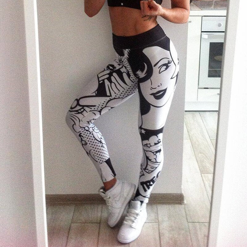 Seamless Women New Leggings Fashion Pattern Newspaper Print Leggins Pants High Waist PUSH UP Stretch Trousers