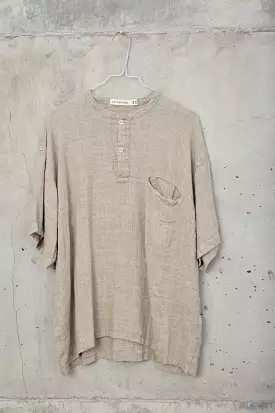 SEPI [ silent  ] - men short sleeve shirt 100% raw linen