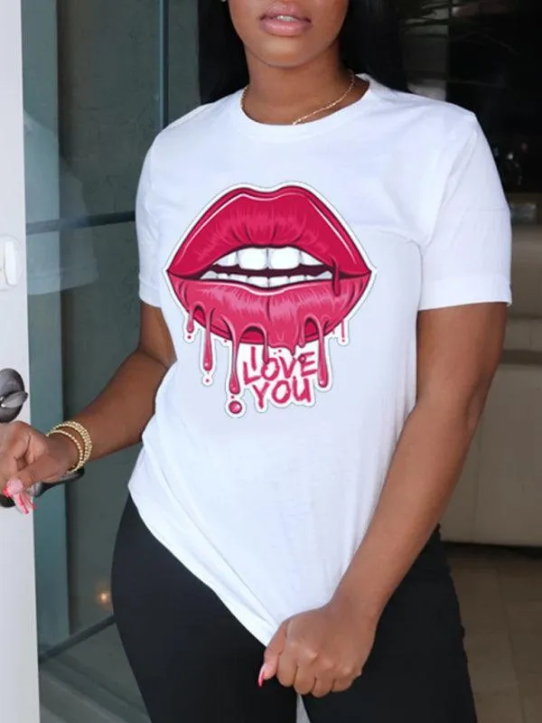 Sexy Lips Print Women T-Shirt