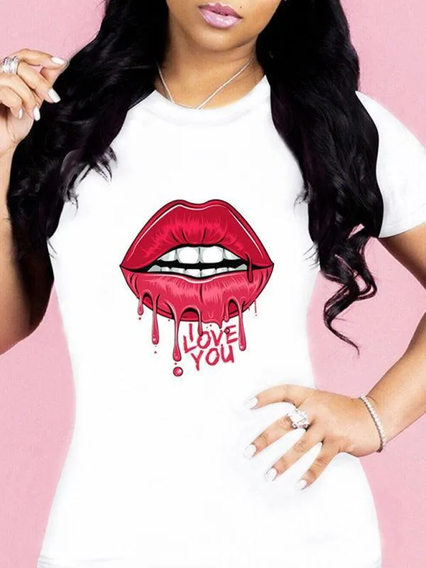 Sexy Lips Print Women T-Shirt