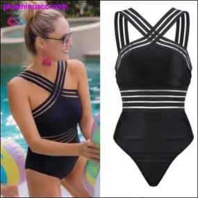 Sexy One Piece Swimsuit Women High Neck Bandage Cross Back