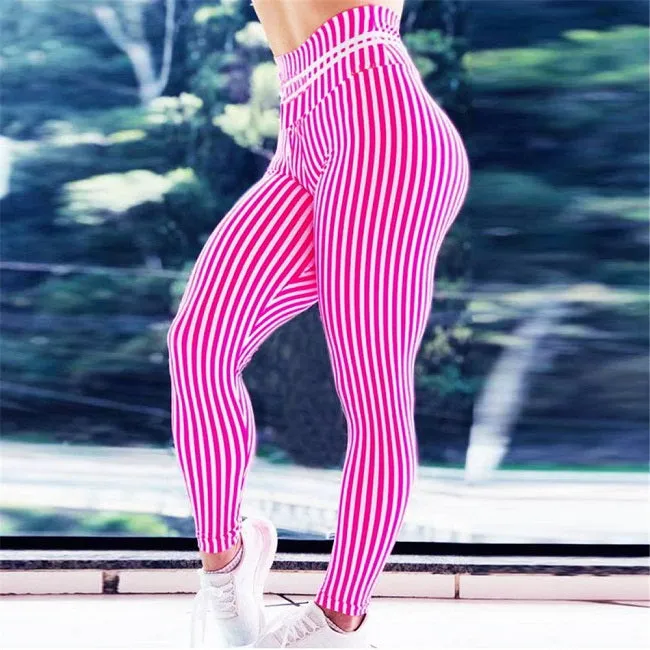 Sexy Push Up stripe Sporting Women Legging Pink Fitness legging 3D Print Workout legins for woman Plus Size