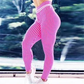 Sexy Push Up stripe Sporting Women Legging Pink Fitness legging 3D Print Workout legins for woman Plus Size