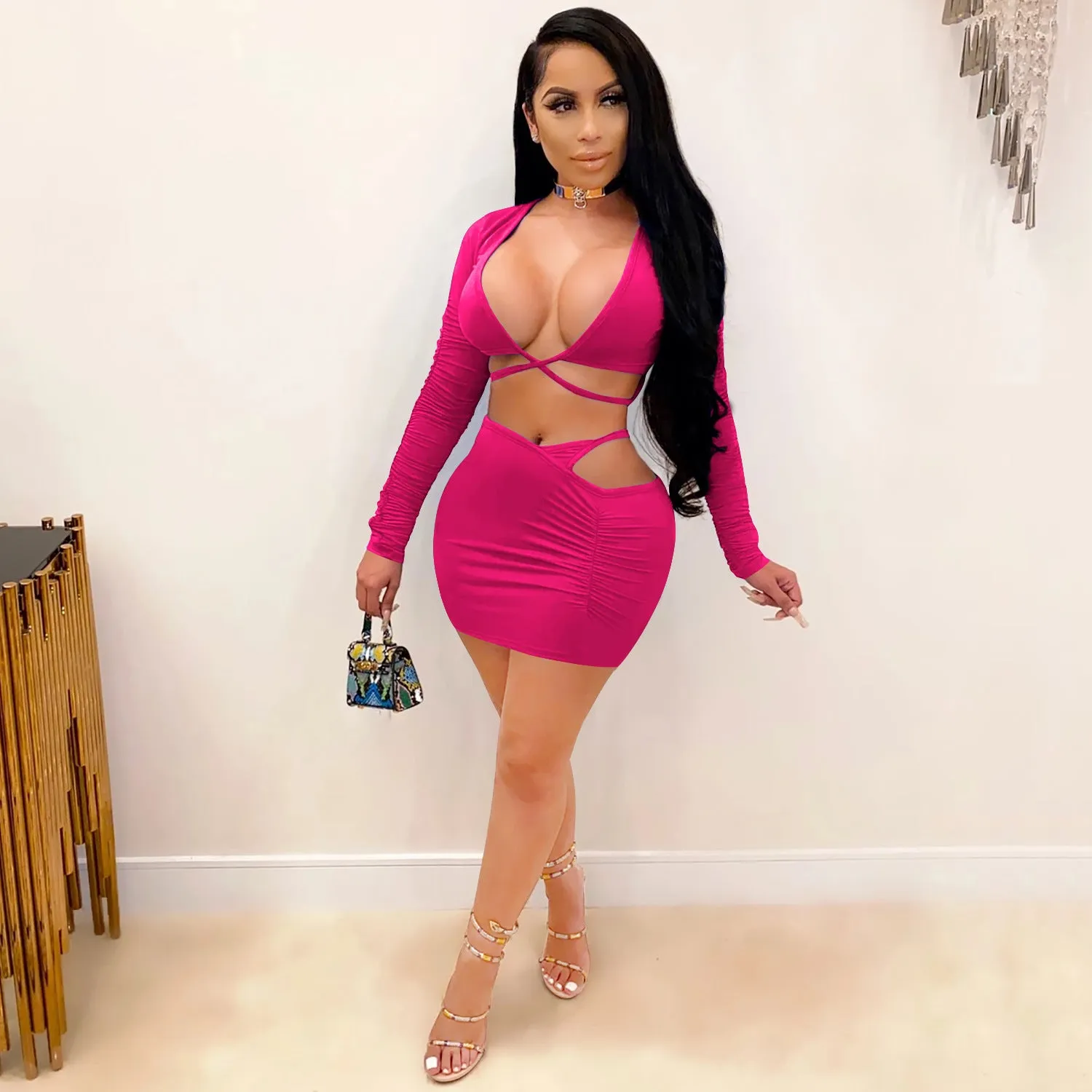 Sexy Two Piece Set Women Deep